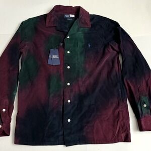 Polo Ralph Lauren Long Sleeve Corduroy Shirt Tie Dye Medium Green Blue Purple